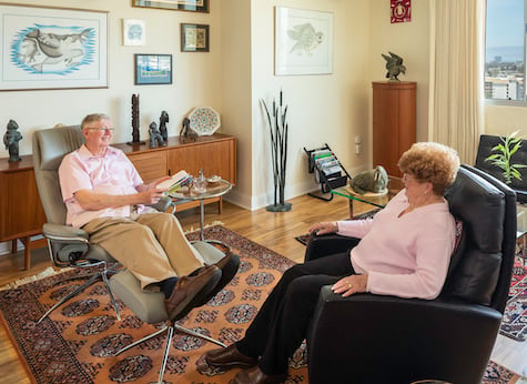 male and female resident enjoy their piedmont garden residence